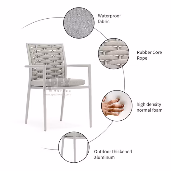 Silla de exterior moderna tejida con cuerda de ratán, juego de mesa de comedor, muebles de sala de estar para Hotel y jardín