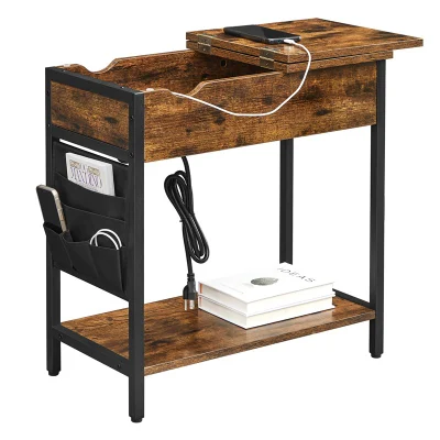 Mesas auxiliares con tapa abatible para mesita de noche, mesa auxiliar inteligente con cargador USB