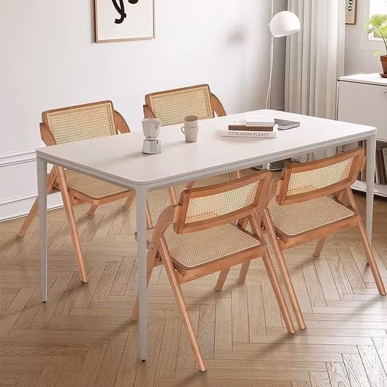 Silla de comedor con respaldo de ratán y marco de madera, muebles de restaurante de estilo simple