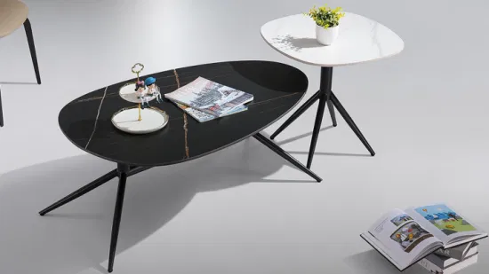 Mesa de té de piedra sinterizada importada italiana, diseño Simple, mesa para café de sala de estar de forma especial de acero al carbono lijado negro