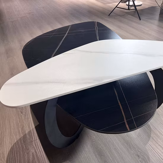 Mesa de té de piedra sinterizada importada italiana, diseño Simple, mesa para café de sala de estar de forma especial de acero al carbono lijado negro