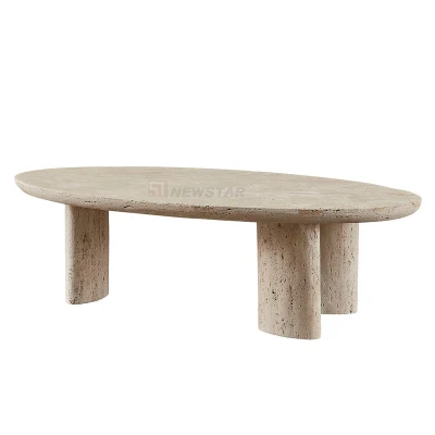 Mesa de té decorativa ovalada de piedra natural para exteriores, mesa de centro de travertino de centro de lujo, redonda, moderna, italiana