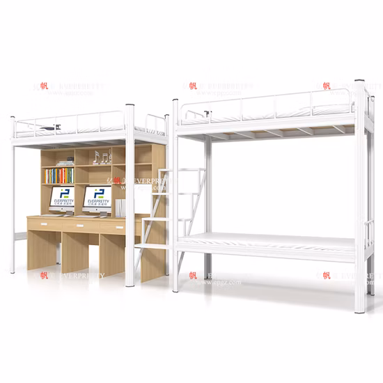 Apartamento para escuela y trabajo Dormitorio individual, doble, triple, tamaño King, tamaño Queen, hierro, acero, marco de metal de madera, litera tipo loft para adultos con escritorio y almacenamiento